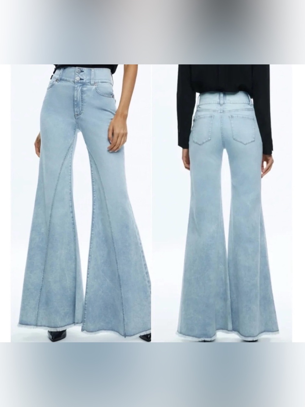 Alice + Olivia Beautiful Seamed Wide Leg Jeans Bleached Lightning Blue 24 - Picture 3 of 6